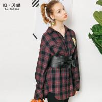 拉夏贝尔 拉贝缇冬季格子衬衫女新款韩版宽松百搭小清新上衣女60006019