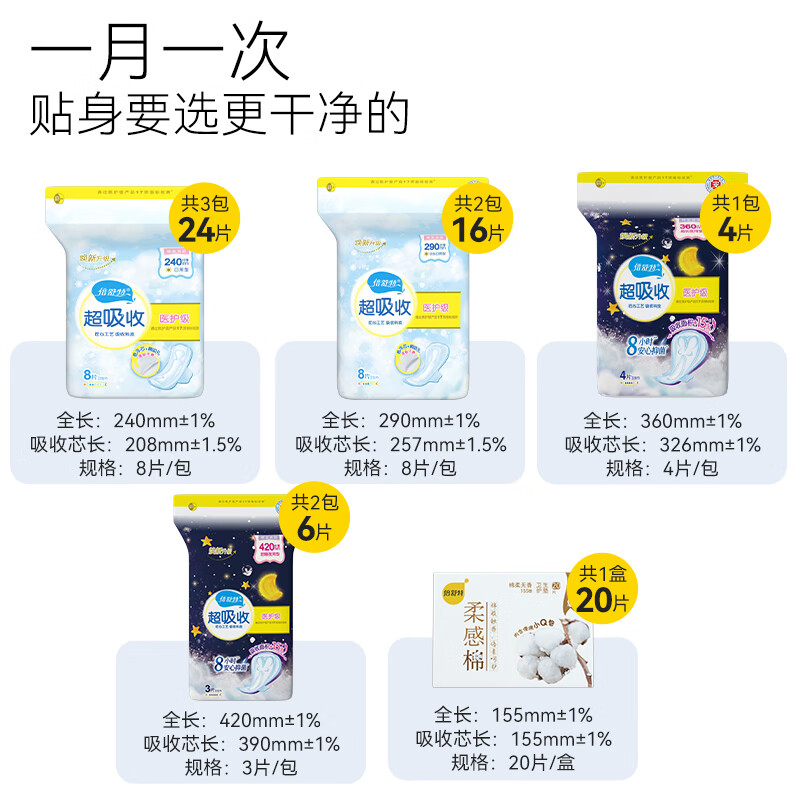 倍舒特医护级系列棉柔日夜用套装卫生巾70片YHZ7709组合