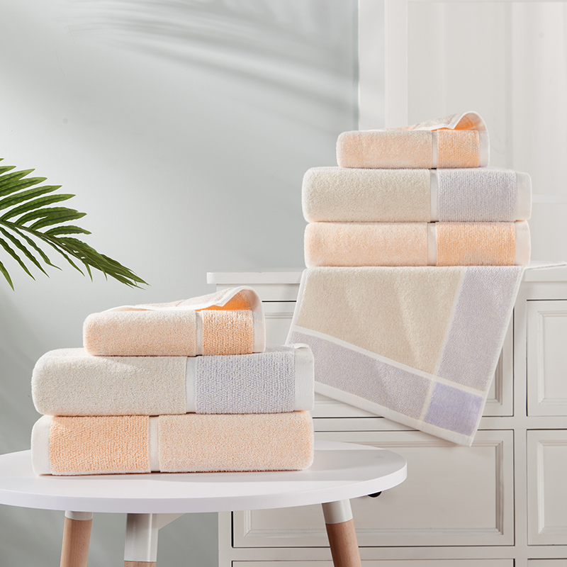 洁玉(Jeyu) 秋水毛巾双条装礼盒 J0702-B 桔色+蓝色高清大图