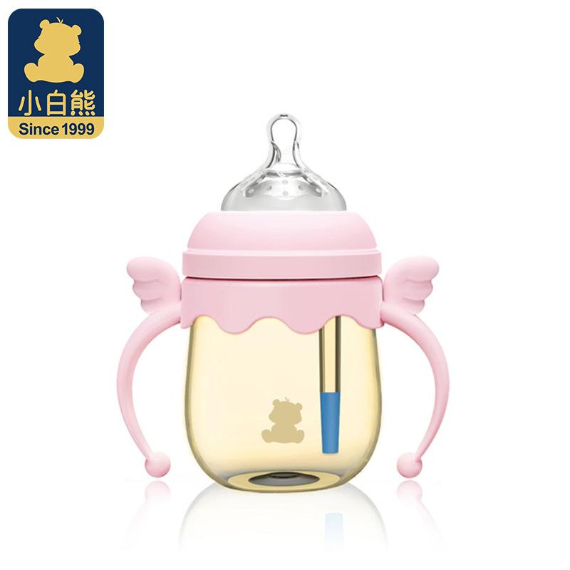 小白熊(XIAOBAIXIONG)宽口初生儿带手柄 PPSU感温奶瓶 婴儿奶瓶防摔 160ml(粉)09380高清大图