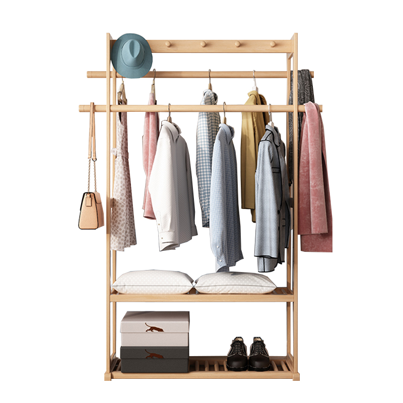 臻远ZY-YMJ-10落地衣帽架家用卧式挂衣架胡桃色670宽高清大图