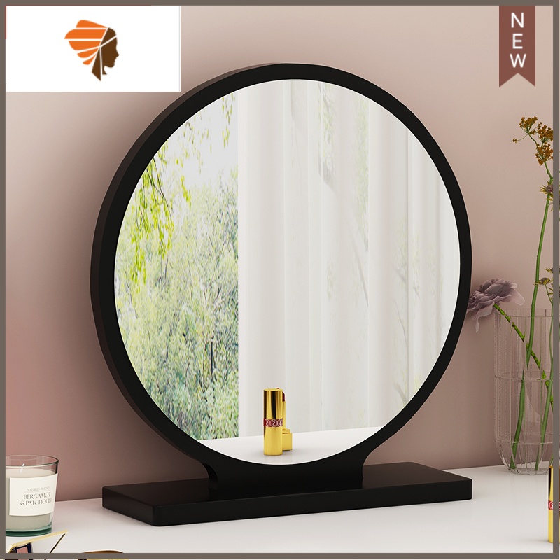 台式化妆镜带灯家用大号轻奢梳妆台镜子卧室网红圆形简约家用镜子