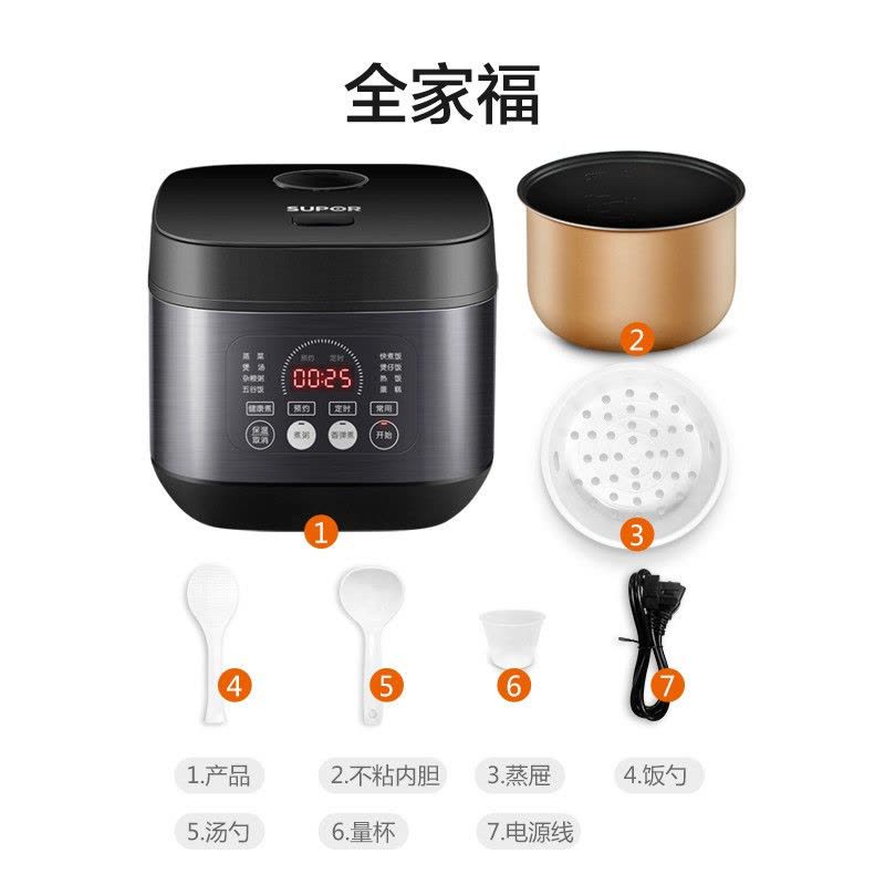 苏泊尔电饭煲电饭锅5L铜晶不粘内胆2-8人前置大屏面板杂粮养生饭多功能家用智能电饭煲SF50FC996图片