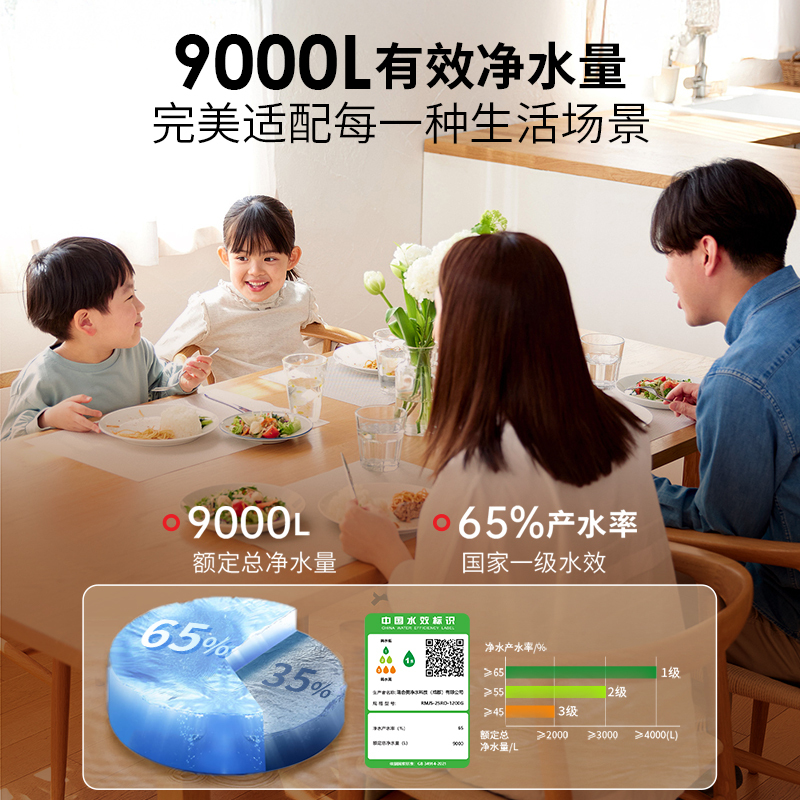Rheem瑞美 弱碱性净水器1200G大通量家用厨下式母婴直饮净水机RO反渗透过滤 RMJS-25RO-1200G