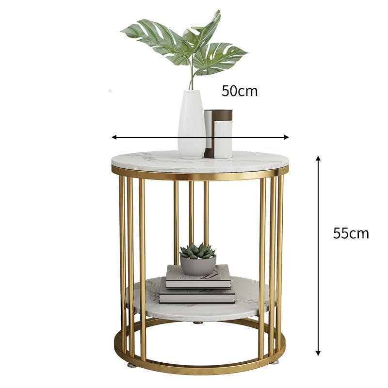 森美人北欧沙发大理石边几角几小茶几边角柜轻奢铁艺双层床头柜收纳客厅 金架:直径50高55（双层）