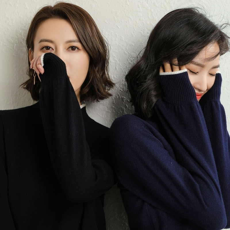 百搭毛衣女宽松秋冬套头韩版毛针织衫打底衫慵懒风高领羊毛衫