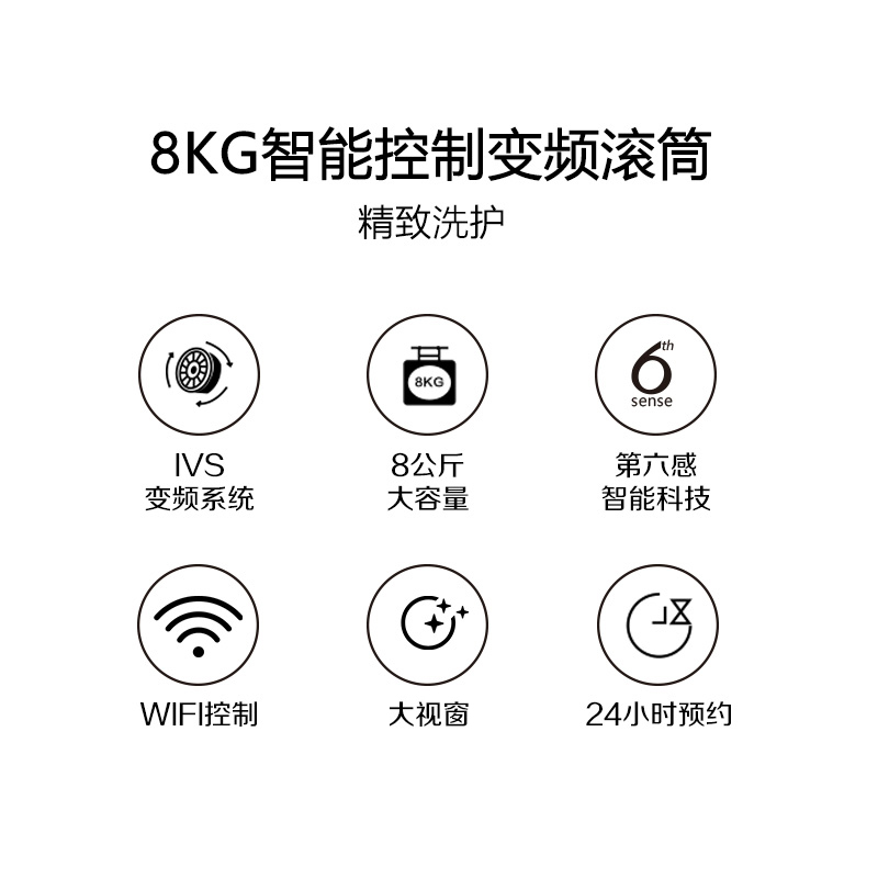惠而浦(Whirlpool)WG-F80821BIK 8公斤 变频智能APP控制 滚筒洗衣机 (惠金色)高清大图