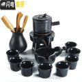 三维工匠 家用茶具套装现代石磨陶瓷茶壶功夫茶杯半全自动懒人泡茶器 6黑色石磨自动茶具+茶道