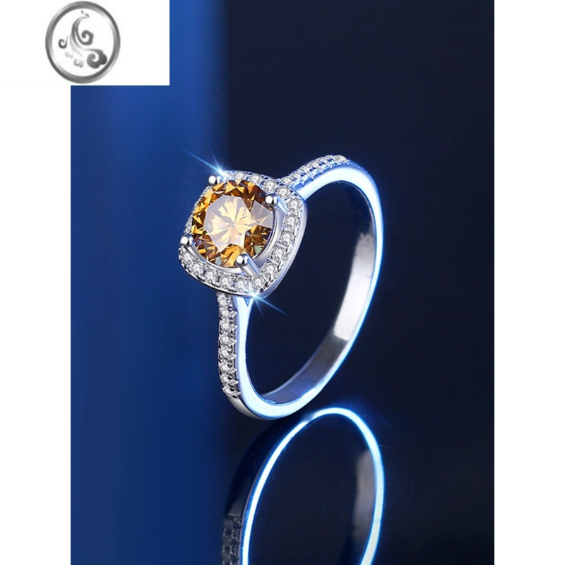 jimi一克拉莫桑石钻戒女925银银铂金时尚个性仿真钻石小方糖方包戒指