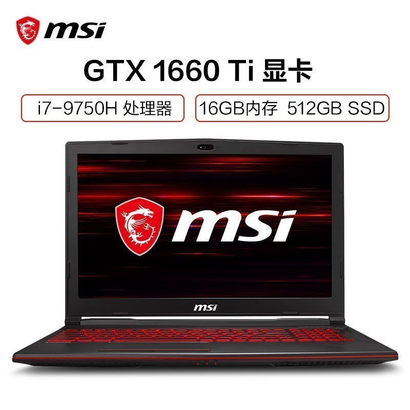 微星(msi) GL63 15.6英寸游戏本笔记本电脑（I7-9750H GTX 1660 Ti 16GB 512GB固态硬盘 IPS等级窄边框 红色背光键盘