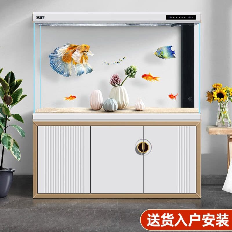 鱼缸水族箱客厅大型隔断轻奢家用智能玻璃底滤超白生态落地图片