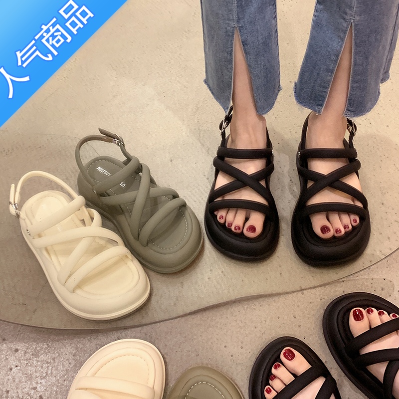 SUNTEK罗马凉鞋女2023年夏季新款时尚复古百搭小个子厚底休闲舒适沙滩罗高清大图