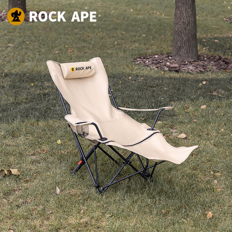 洛克猩球 户外露营便携多档可调节坐躺两用午休躺椅卡其色Furniture折叠桌椅RAC0032