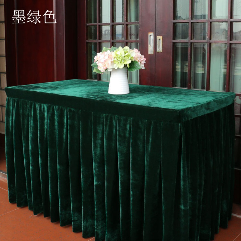 墨绿色金丝绒会议桌布定制桌套黑色桌裙紫红色绒布台裙展会桌桌布_3 特厚350克定制 墨绿色