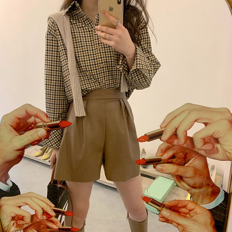 皮裤女短裤秋冬外穿2021新款直筒高腰宽松显瘦百搭a字阔腿pu裤子