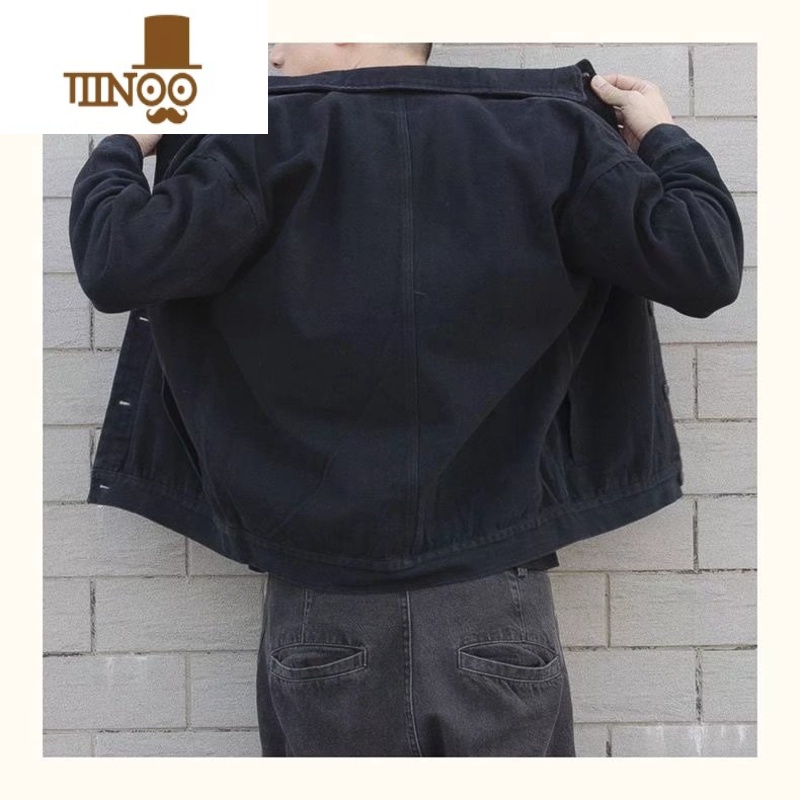 YANXU夹克男高端翻领工装上衣中年秋装男士休闲宽松耐磨牛仔外套高清大图
