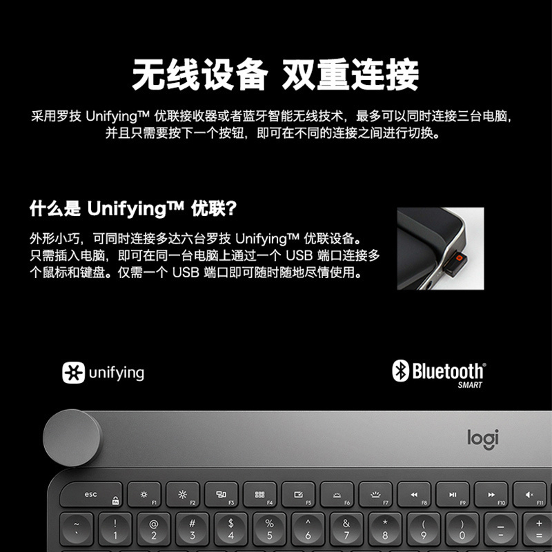 罗技(Logitech) Craft键盘 无线充电蓝牙键盘 商务办公键盘 高端IT设计键盘 Craft 深灰