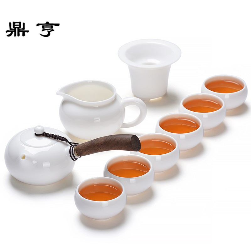 鼎亨德化白瓷茶具套装礼品家用玉瓷整套茶壶简约功夫茶具杯子 6只