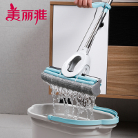 美丽雅 胶棉拖家用地板清洁干湿两懒人免手洗双排轮挤水拖把34CM (赠替换头1个)