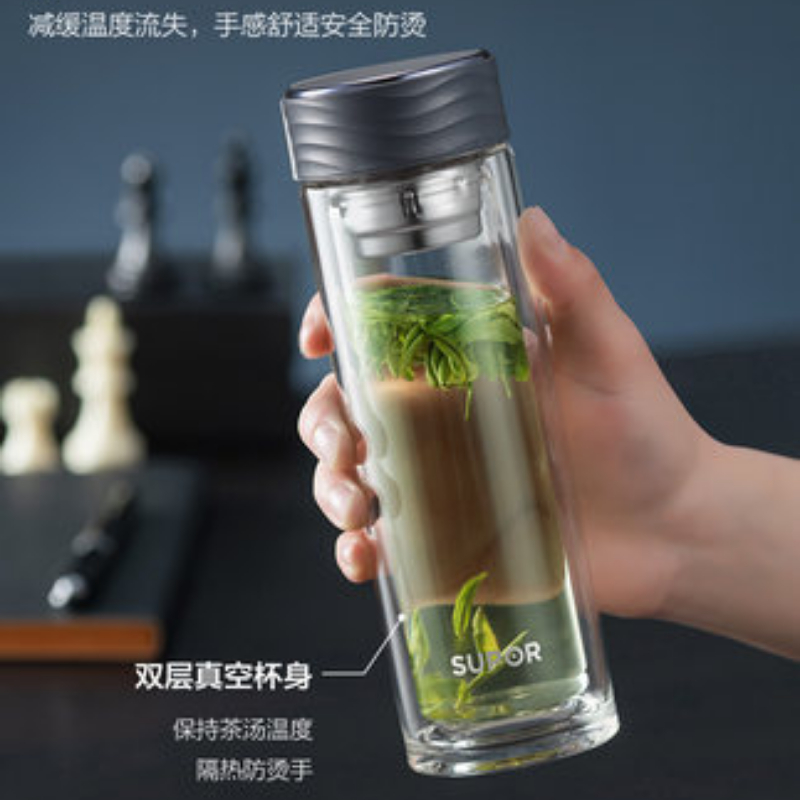 苏泊尔双层玻璃杯子女生高颜值茶水分离泡茶耐高温办公室水杯高清大图