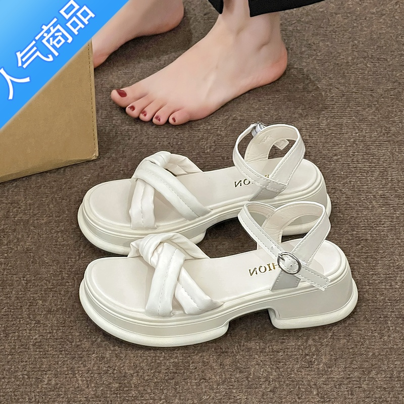 SUNTEK法式凉鞋女夏季百搭不累脚2023年新款仙女风配裙子松糕厚底罗马鞋