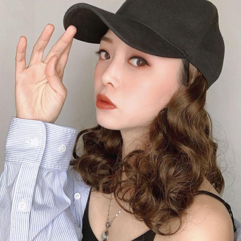 棒球帽假发帽一体时尚中长卷发鸭舌帽女短发仿真假发可拆卸春夏款 棒球帽短卷发-深棕色 2/33