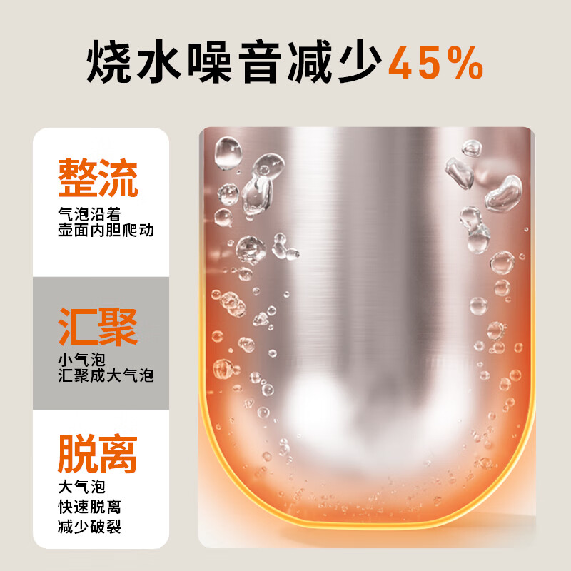 九阳17WU2开水煲 U底无死角电热水壶烧水壶 1.7L大容量 0胶水 316L不锈钢一体无缝内胆高清大图