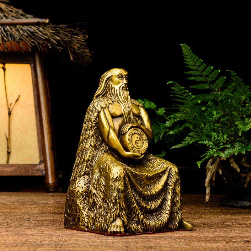 家柏饰(CORATED)铜人伏羲坐像摆件八卦祖师道教神像人文始祖铜像图片