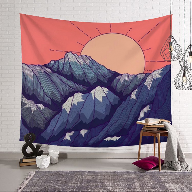 美帮汇复古山形线条床头卧室背景布墙装饰挂毯波西米亚北欧挂布 LS0803 绒布150*200宽厘米横款高清大图