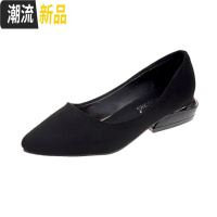 大码女鞋41-43胖脚宽肥高跟鞋女浅口尖头2018秋特大号中跟单鞋42 广赫