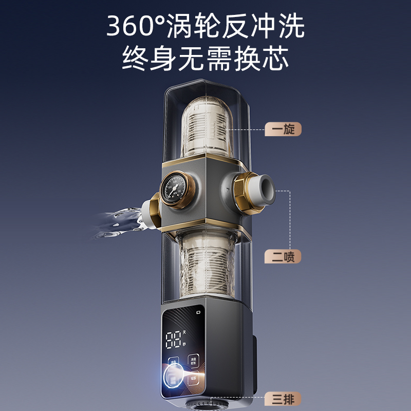 Rheem瑞美前置过滤器8.6T大通量40微米双芯过滤家用反冲洗自来水净水器自动清洗全息触屏智控 RMQZ-25F-A1