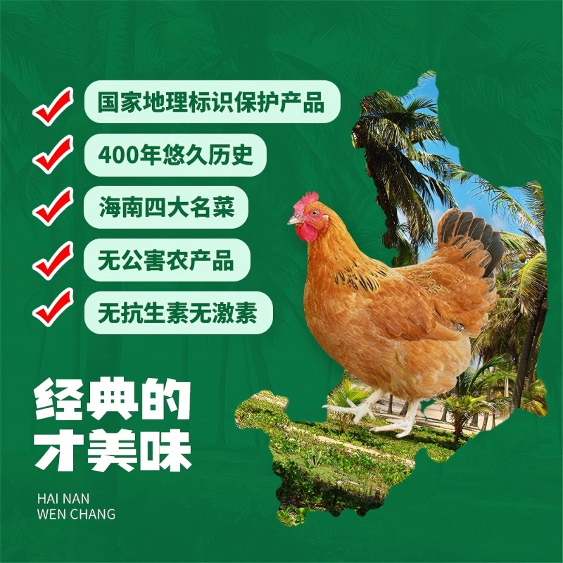 花拾海(HUASHIHAI)正宗海南文昌鸡光鸡2只装高清大图