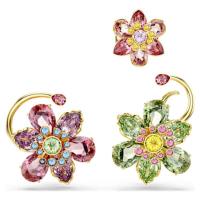 施华洛世奇(SWAROVSKI)耳饰三件套多彩水晶金 tone 镶嵌花朵耳钉