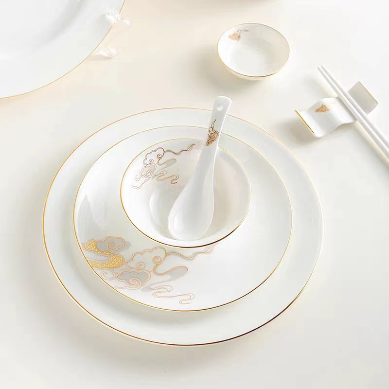 瓷唯雅 金祥云系列 酒店宾馆骨瓷餐具碗碟餐具茶杯通用 (单位:个)高清大图