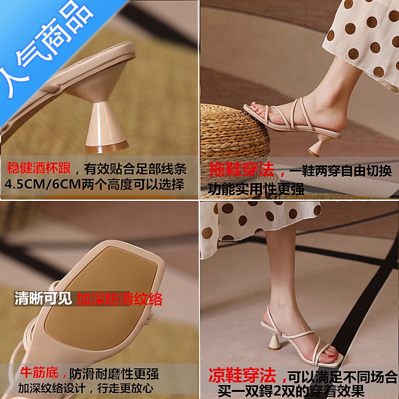 SUNTEK凉鞋2023年夏季新款女中跟小码313233拖鞋女两穿舒适性感方头高清大图