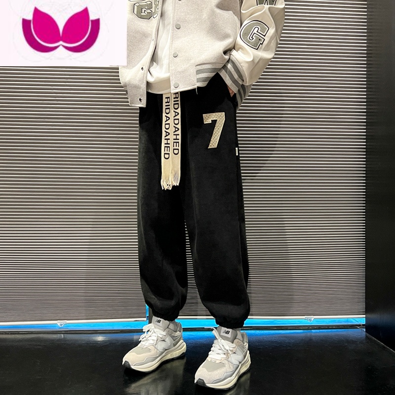 七斓裤子男款春季潮牌百搭刺绣束脚运动卫裤美式复古宽松休闲长裤