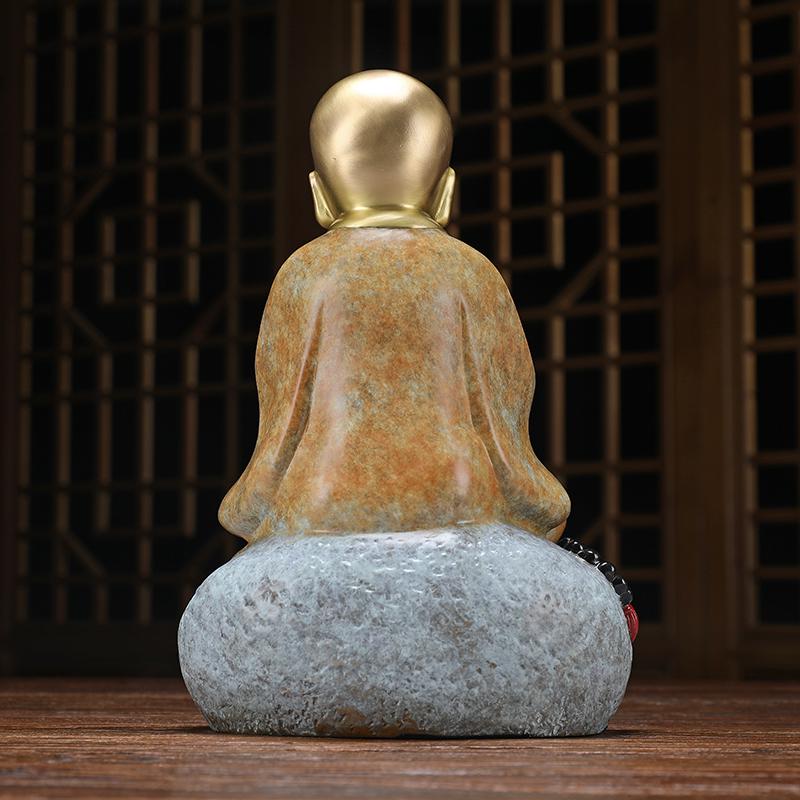美帮汇大悟禅意小和尚摆件小沙弥佛像铜像客厅茶几茶桌装饰茶道办公桌室高清大图