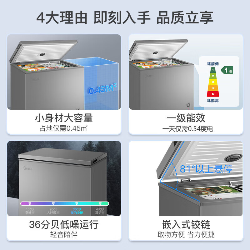 美的(Midea)200升 低霜家用囤货小冷柜 冷藏冷冻转换冰柜 一级能效母婴母乳小冰箱 BD/BC-200KMF(E)