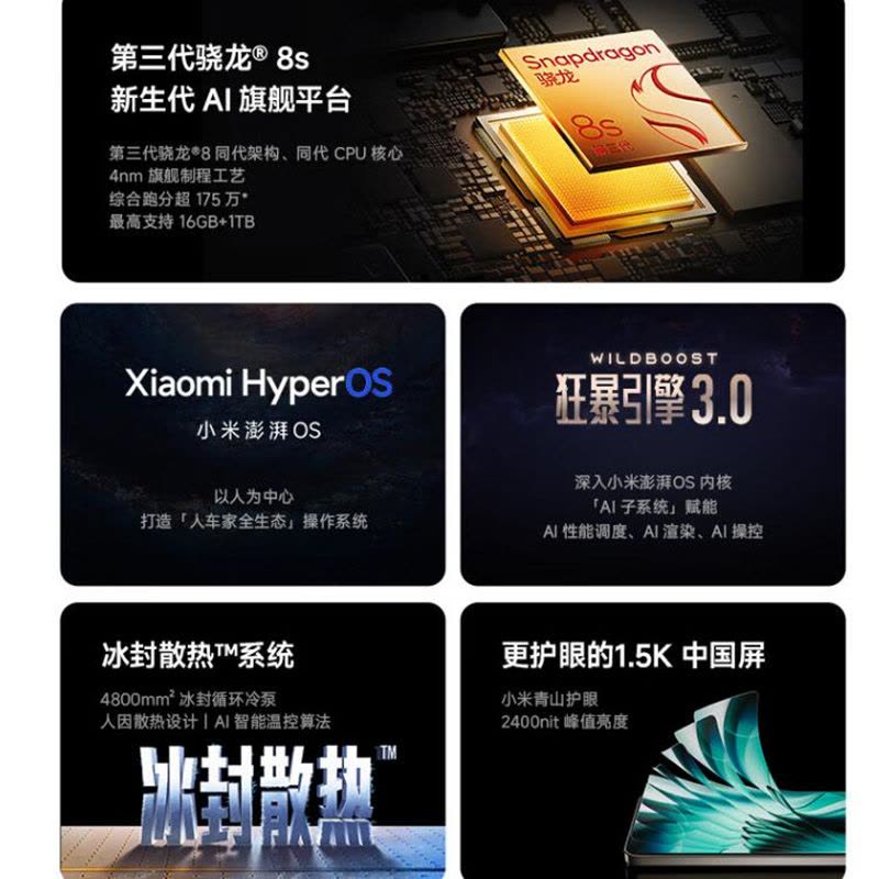 小米Redmi Turbo3 镜瓷白 16GB+ 1TB 第三代骁龙8s 小米澎湃OS 红米 Turbo 3 5G手机图片