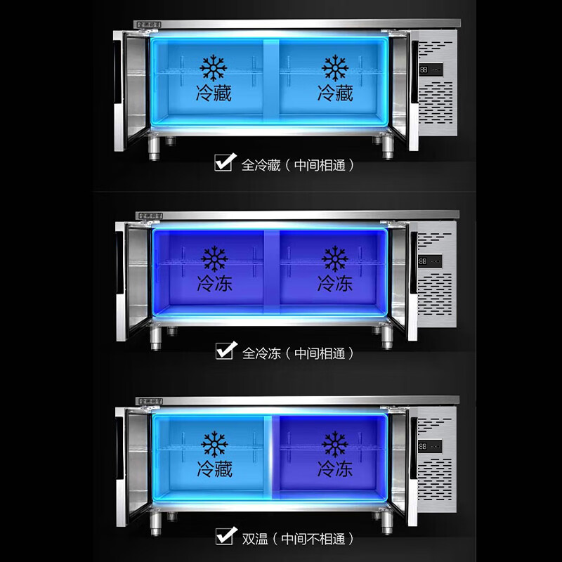 史蒂芬(stevison))商用操作台冰柜卧式水吧台厨房285L工作台 长1.2M(全冷冻) XSX300-1D一价无忧高清大图