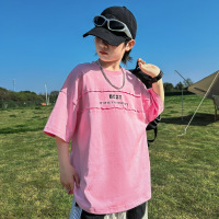男童套装夏装2025新款儿童夏季短袖薄款两件套大童帅气时髦夏款潮 170cm 粉色T恤