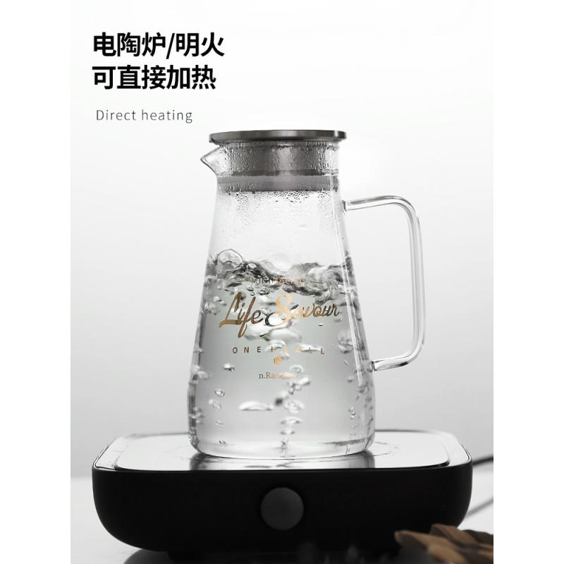 大容量冷水壶玻璃高温冰水具套装家用泡柠檬冰箱储晾凉开水杯瓶 新款1500ml
