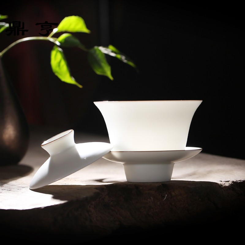 鼎亨白瓷盖碗茶杯景德镇陶瓷耐热家用套装汝窑普洱大号三才盖碗