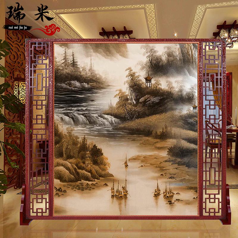 BONJEAN屏风隔断客厅中式实木镂空卧室遮挡家用入户玄关装饰双面座屏高清大图