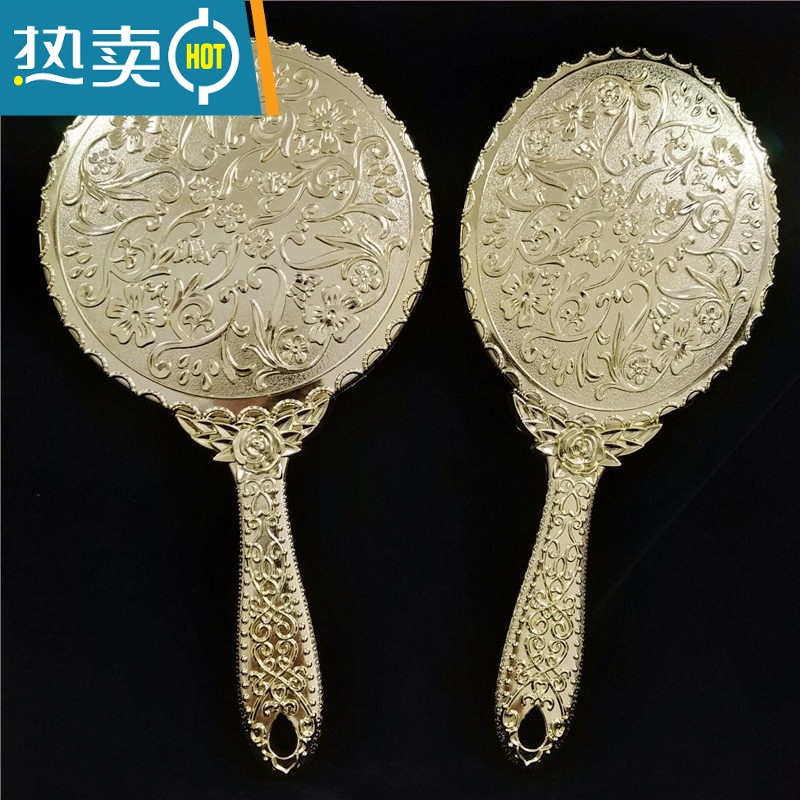 敬平手柄化妆镜欧式复古雕花公主镜 美容镜纹绣小镜子 高清便携手持镜便携式用镜 椭圆银色大号高清大图