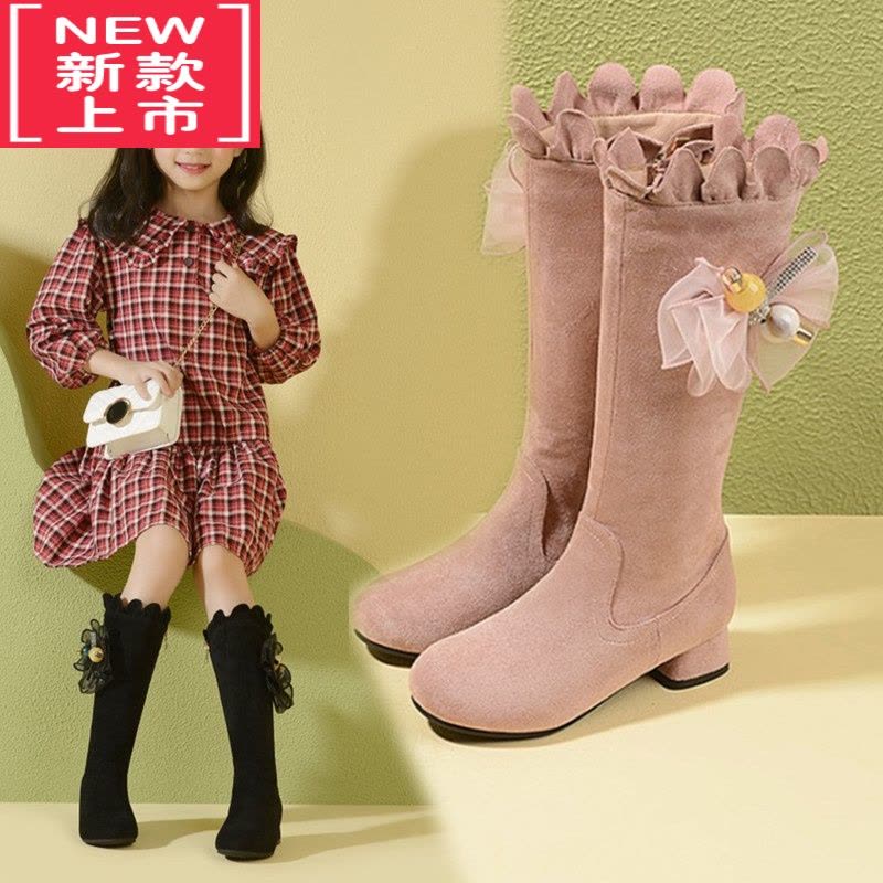 可莉允女童靴子秋冬季加绒公主长靴洋气小女孩高跟鞋保暖中大童高筒棉靴图片