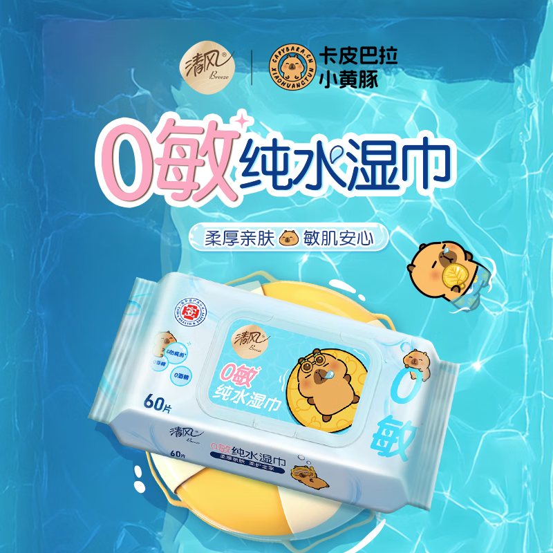 清风 卡皮巴拉IP纯水1层60片湿纸巾BWB60CE2/ 5包*1箱高清大图