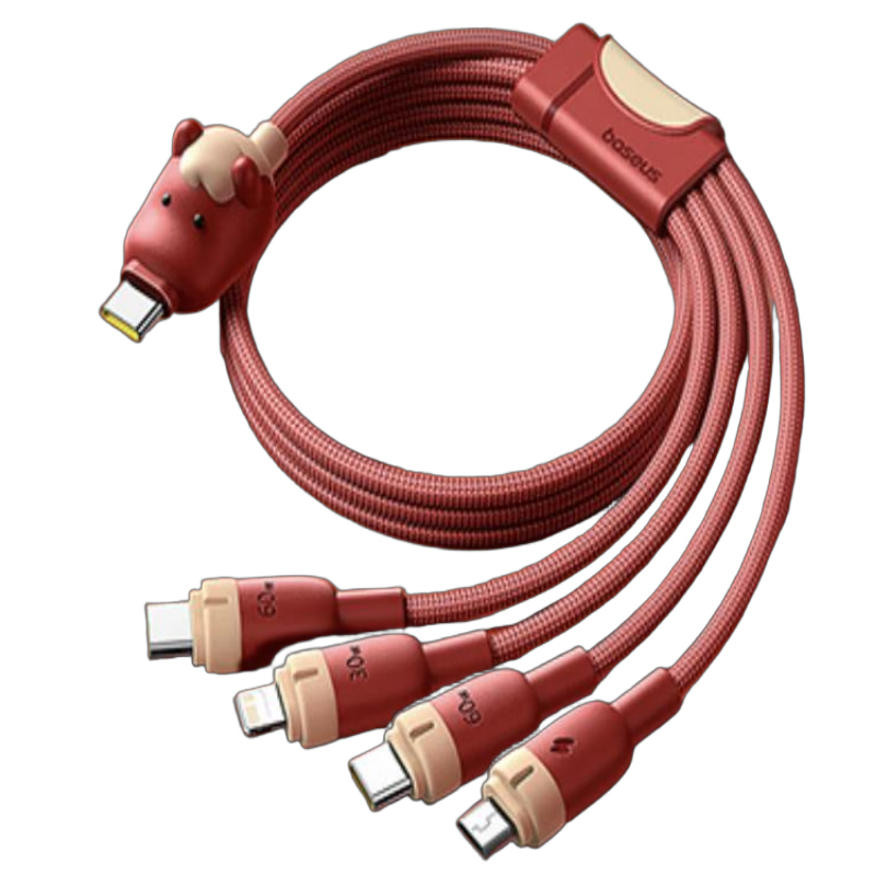 倍思 马年生肖系列 一拖四充电线USB-C to C+C+L+M 60W E04288赤岩红 E0428801高清大图
