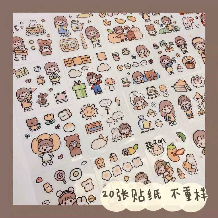 ins可爱小女孩防水贴纸桌面学生少女心diy手账素材装饰自粘小图案参数