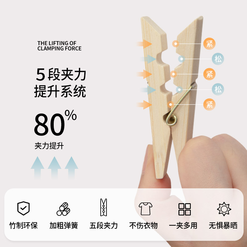 [补贴10%]衣架家用竹夹子晾衣夹晒衣服防风固定夹强力无痕老式木头小夹子木夹子高清大图